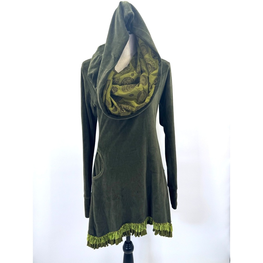 Whimsigoth Velvet Tunic Dress Hood Cowl Top M Lace Trim Goblin Fairy Grunge Alt